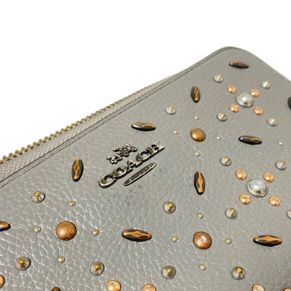 COACH Natural pebble leather studded accordion zip wallet Dark Gray - - Picture 5 of 8